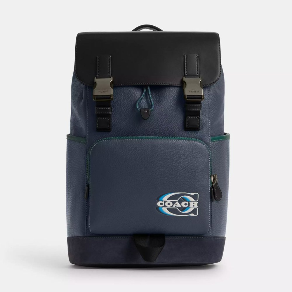 NWT Coach CL945 Track Backpack In Colorblock With Coach Stamp in Denim *SEALED* - Picture 2 of 9